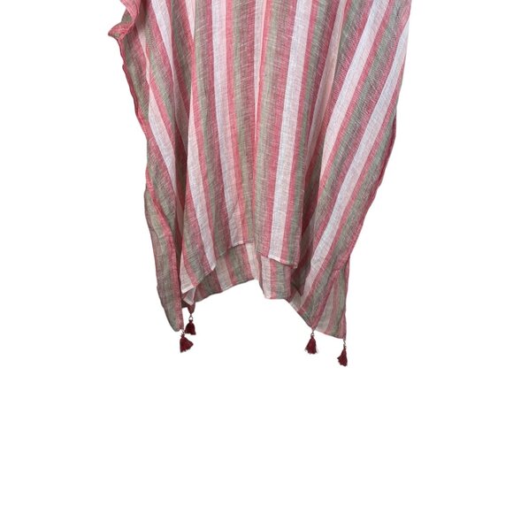 Seagull Striped V-Neck Tassel Hem Beach Cover-Up Poncho Kaftan Vacation One Size - Picture 4 of 10